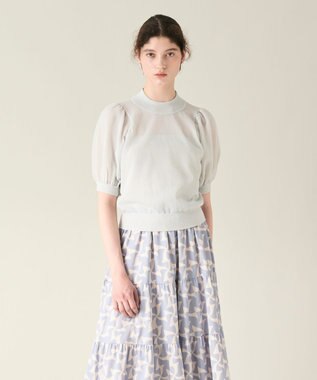 GRACE CONTINENTAL ラメシアーパフニットトップ シルバー