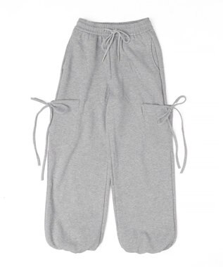 WEGO 【ウエストゴム】リボンカーゴスウェットパンツ 杢グレー