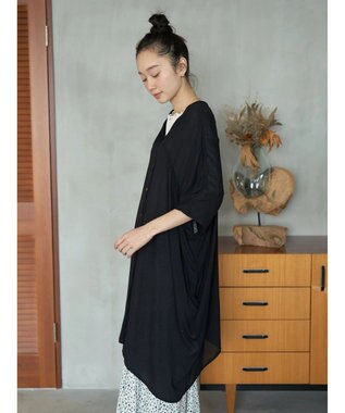 earth music&ecology レーヨンビッグシャツチュニック Black