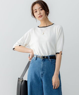 組曲 L 5分袖ニットＴシャツ アイボリー系