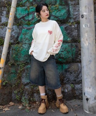 WEGO 【ユニセックス着用ITEM/MLサイズ展開】スリーブロゴグラフィックラグランT（LS） ホワイト