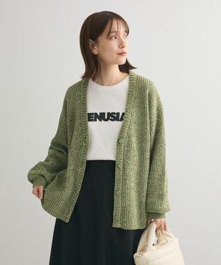 Green Parks ベロアモールＶネックカーディガン Green