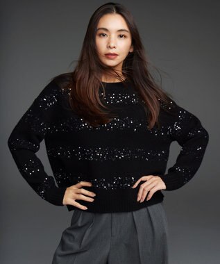 23区 L 【滝沢眞規子さん着用/一部店舗限定】スパングルボーダー ニット ブラック系