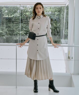 ICB L 【洗える】 ウールミルドサキソニー ロングシャツ トープ系