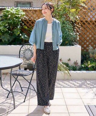 ANY シアーテックリネンギャザーブラウス ブルー