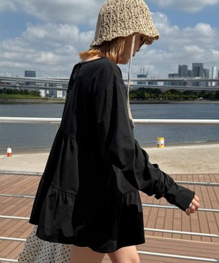 WEGO 【UVカット/接触冷感/吸水速乾/水陸両用/ラッシュガード】ティアードデザイントップス ブラック