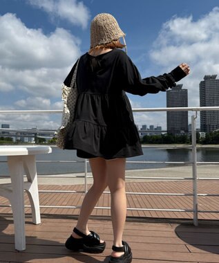 WEGO 【UVカット/接触冷感/吸水速乾/水陸両用/ラッシュガード】ティアードデザイントップス ブラック