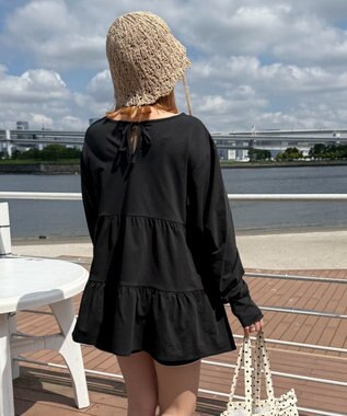 WEGO 【UVカット/接触冷感/吸水速乾/水陸両用/ラッシュガード】ティアードデザイントップス ブラック