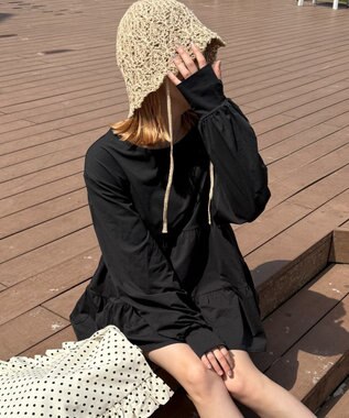 WEGO 【UVカット/接触冷感/吸水速乾/水陸両用/ラッシュガード】ティアードデザイントップス ブラック