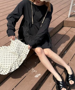 WEGO 【UVカット/接触冷感/吸水速乾/水陸両用/ラッシュガード】ティアードデザイントップス ブラック