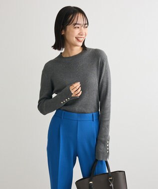 Green Parks 袖口金釦リブニットプルオーバー Gray Mixture