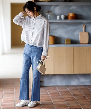 ANY SIS L クロップドヨークハオリ シャツ オフストライプ