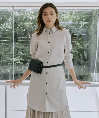 ICB L 【洗える】 ウールミルドサキソニー ロングシャツ トープ系