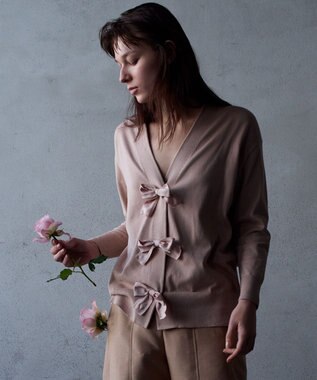 自由区 【カトリエムブーケ】Detail du ruban リボンディティールカーディガン ライトローズ