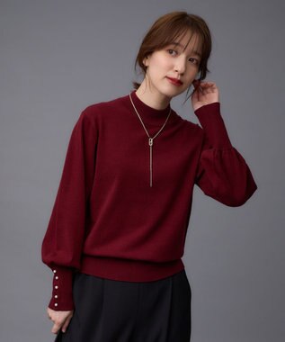 ANY 【洗濯機可/吸湿発熱】パフスリーブパールニット ボルドー