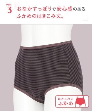 Wing ショーツ 綿混(身生地部) ここちよいフィット感 ムレにくい(身生地部) 【デイリーフィット 綿混ボーダー】 はきこみ丈ふかめ EC3650 ウイング／ワコール ダークブラウン