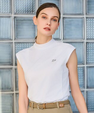 ZERO HALLIBURTON 【吸水速乾・UVケア】 フレンチスリーブモックネックTシャツ ZHG-W5S6b 82981 ホワイト