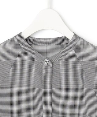 ICB 【洗える】ハイツイストコットンボイル バンドカラーブラウス グレンチェック系