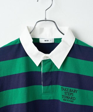 WEGO ワンポイント刺繍ラガーシャツ グリーン