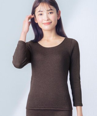 Wing あったかインナー 綿混 裏起毛 よく伸びる素材 【ラクのびサーモ】 8分袖 長袖 秋 冬 EL6813 ウイング／ワコール ブラウン