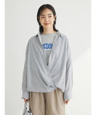 Green Parks リネンレーヨン２ｗａｙシャツ Stripe Black