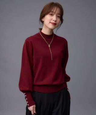 ANY 【洗濯機可/吸湿発熱】パフスリーブパールニット ボルドー