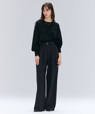 BEIGE， 【セットアップ対応・洗える・Precious 10月号掲載】ZEPHYR / ウールライクタックベルトワイドパンツ Black