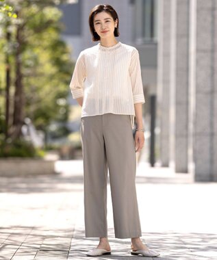 J.PRESS LADIES 【洗える】シアーピンストライプ ブラウスライク カットソー イエローベース系