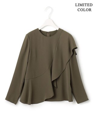 ICB 【WEB限定カラーあり・洗える】エステルダブルクロス 長袖ラッフルブラウス カーキ系［WEB限定］