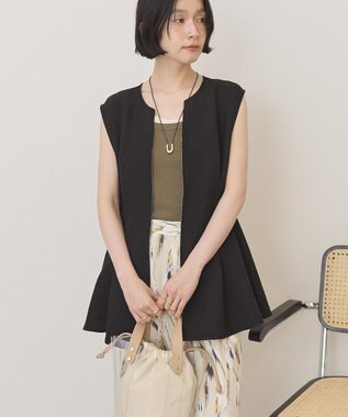 AMERICAN HOLIC 【イージーケア】リネンライクペプラムベスト Black