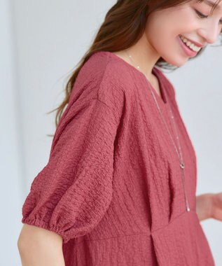 Tiaclasse 【新色追加・洗える】ワッフルVネックワンピース ディープピンク