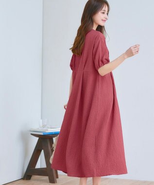 Tiaclasse 【新色追加・洗える】ワッフルVネックワンピース ディープピンク