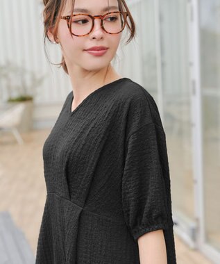 Tiaclasse 【新色追加・洗える】ワッフルVネックワンピース ブラック