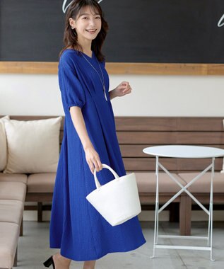 Tiaclasse 【新色追加・洗える】ワッフルVネックワンピース ブルー
