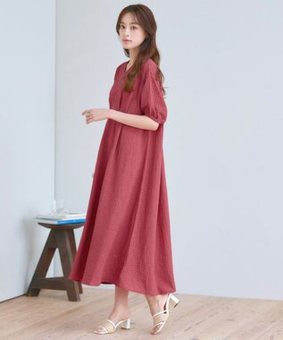 Tiaclasse 【新色追加・洗える】ワッフルVネックワンピース ディープピンク