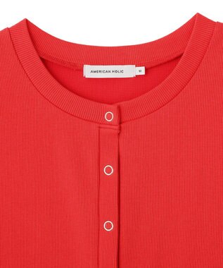 AMERICAN HOLIC 【マルチ機能】リブ半袖カーディガン Red