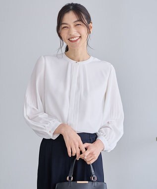 ANY L プリーツブラウス ネイビー