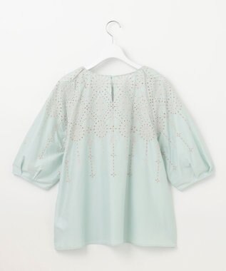 自由区 L 【カタログ掲載・洗える】エンブロイダリーローン ブラウス アクア×ベージュ