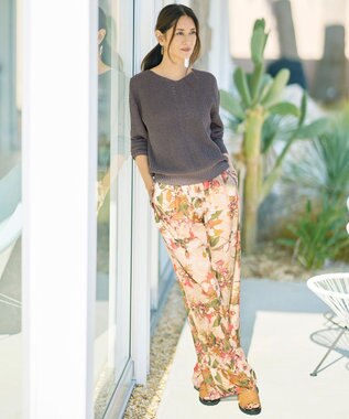 自由区 リネンミドルゲージプルオーバー ニット ブラウンラメ