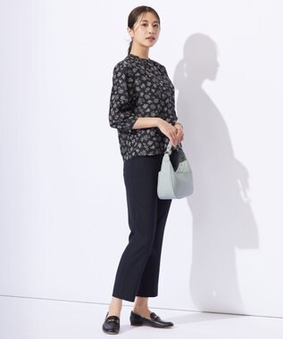 J.PRESS LADIES S 【洗える】ラインフラワープリント ブラウス ネイビー系