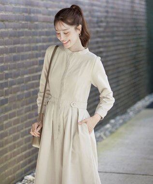 Tiaclasse 【新色追加・洗える】ピーチスキンバンドカラーワンピース グレージュ