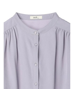 earth music&ecology バンドカラーブラウス Grayish Blue