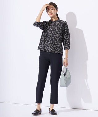 J.PRESS LADIES S 【洗える】ラインフラワープリント ブラウス ネイビー系