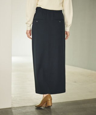#Newans 【洗濯機可能/ウエストゴム】ロングナロースカート ネイビー