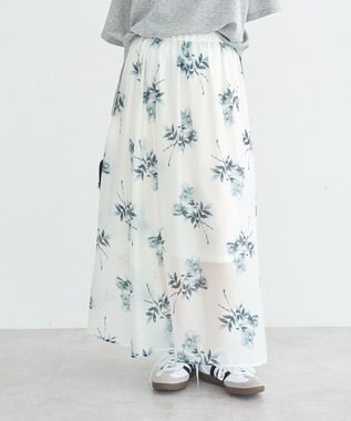 earth music&ecology フラワーシアープリントスカート Off White