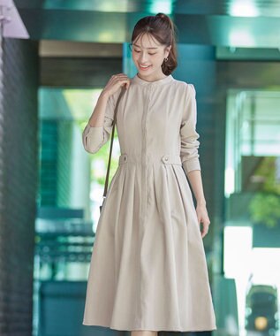 Tiaclasse 【新色追加・洗える】ピーチスキンバンドカラーワンピース グレージュ