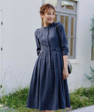 Tiaclasse 【新色追加・洗える】ピーチスキンバンドカラーワンピース ブルー