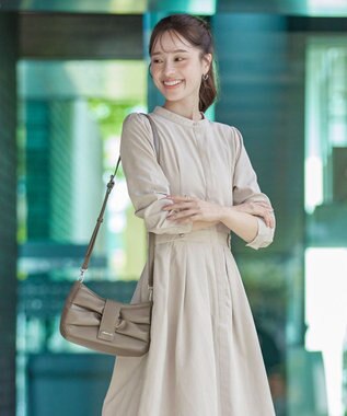 Tiaclasse 【新色追加・洗える】ピーチスキンバンドカラーワンピース グレージュ