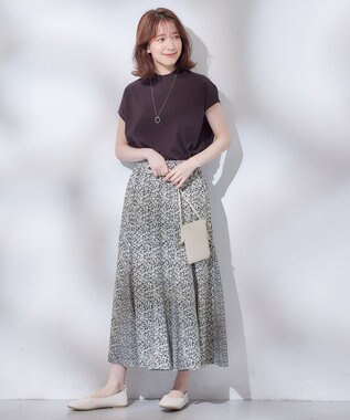 ANY 【洗濯機可能/ウエストゴム】プリントマーメイドスカート モノトーンフラワー