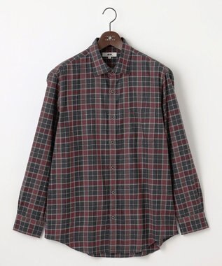 JOSEPH ABBOUD 【キングサイズ・柔らか/暖かい】ファインブラッシュド ネル チェック シャツ ワイン系4